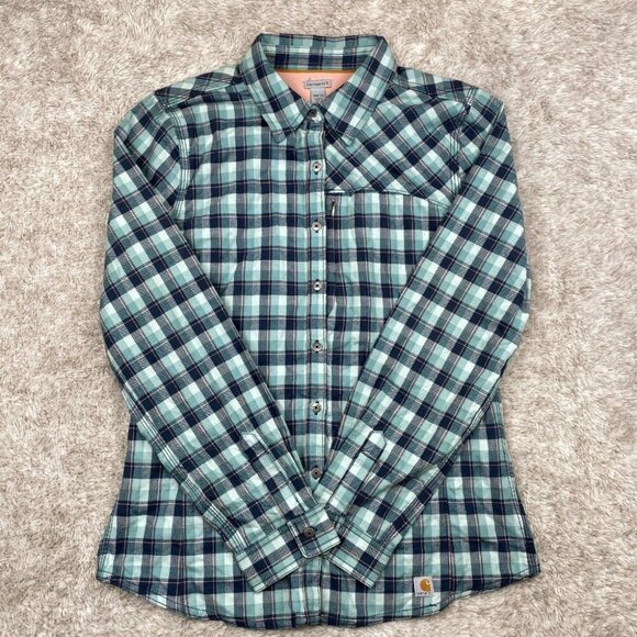 Carhartt Force Long Sleeve Button Shirt Womens M(8-10) Plaid Vented Hiking Gorp - Picture 2 of 16